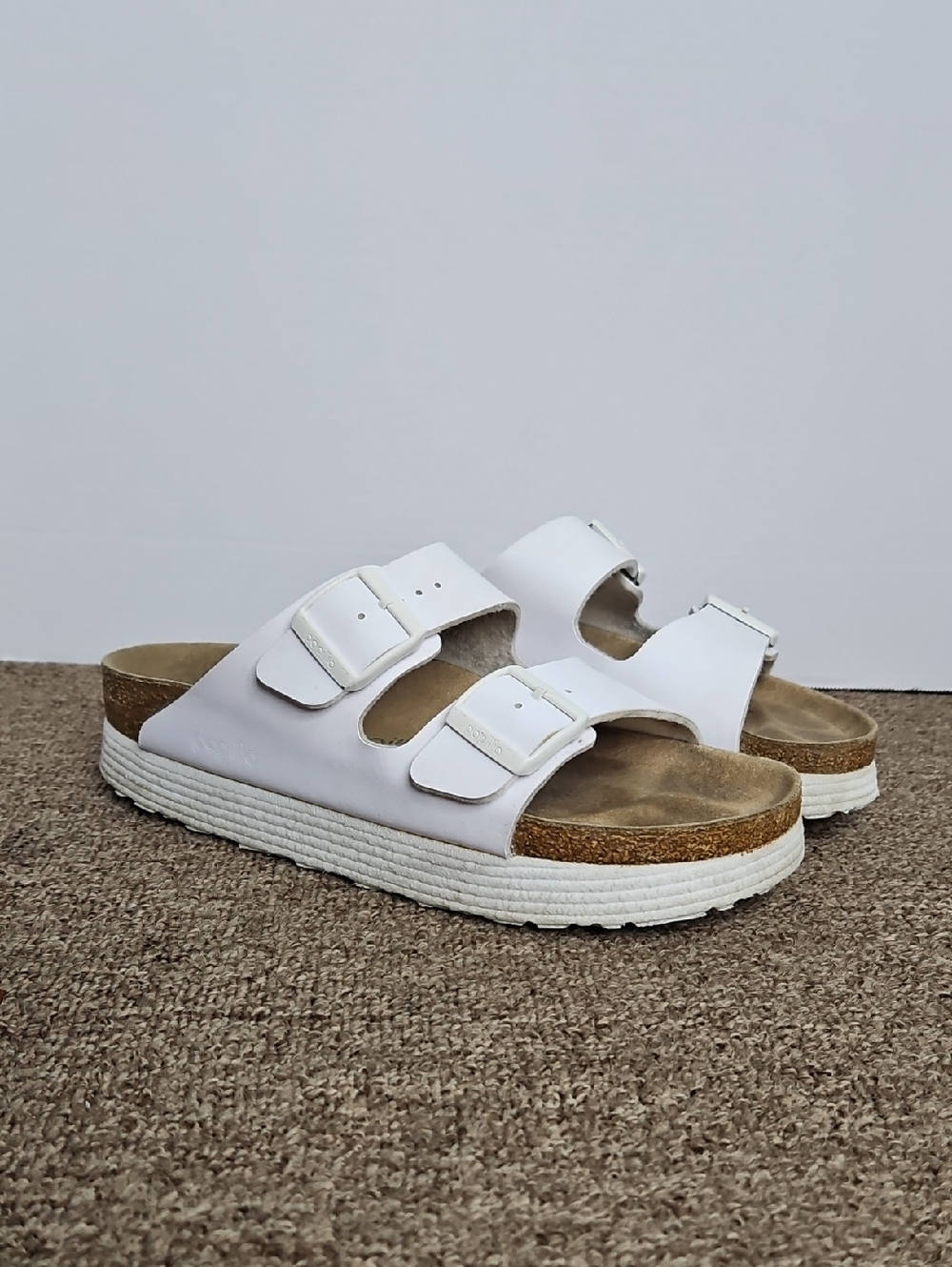 Birkenstock Papillio Arizona Birks White Platform Sandals Slipons Sz 9 Womens